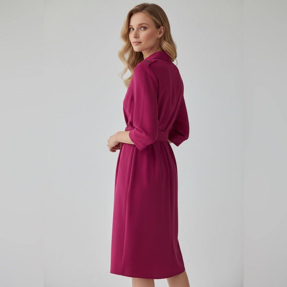 ✨S.L. Petites Hot Pink Belted Shirt Dress - Picture 2 of 9
